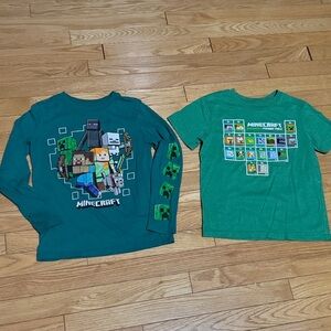 Bundle of Kids Green Long Sleeve and Short Sleeve Minecraft T-Shirts